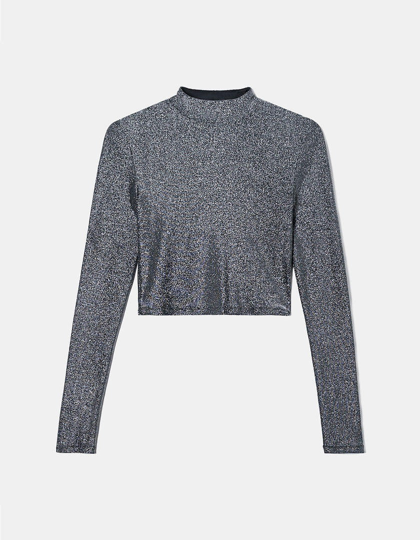 Ladies Grey Lurex Cropped Top-Front View