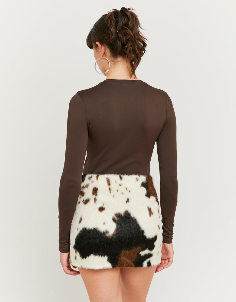 Ladies Basic Brown Long Sleeve T-Shirt-Back View