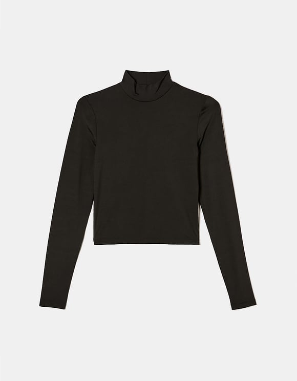 Ladies Ladies Black Long Sleeve Basic T-Shirt--Ghost Front View