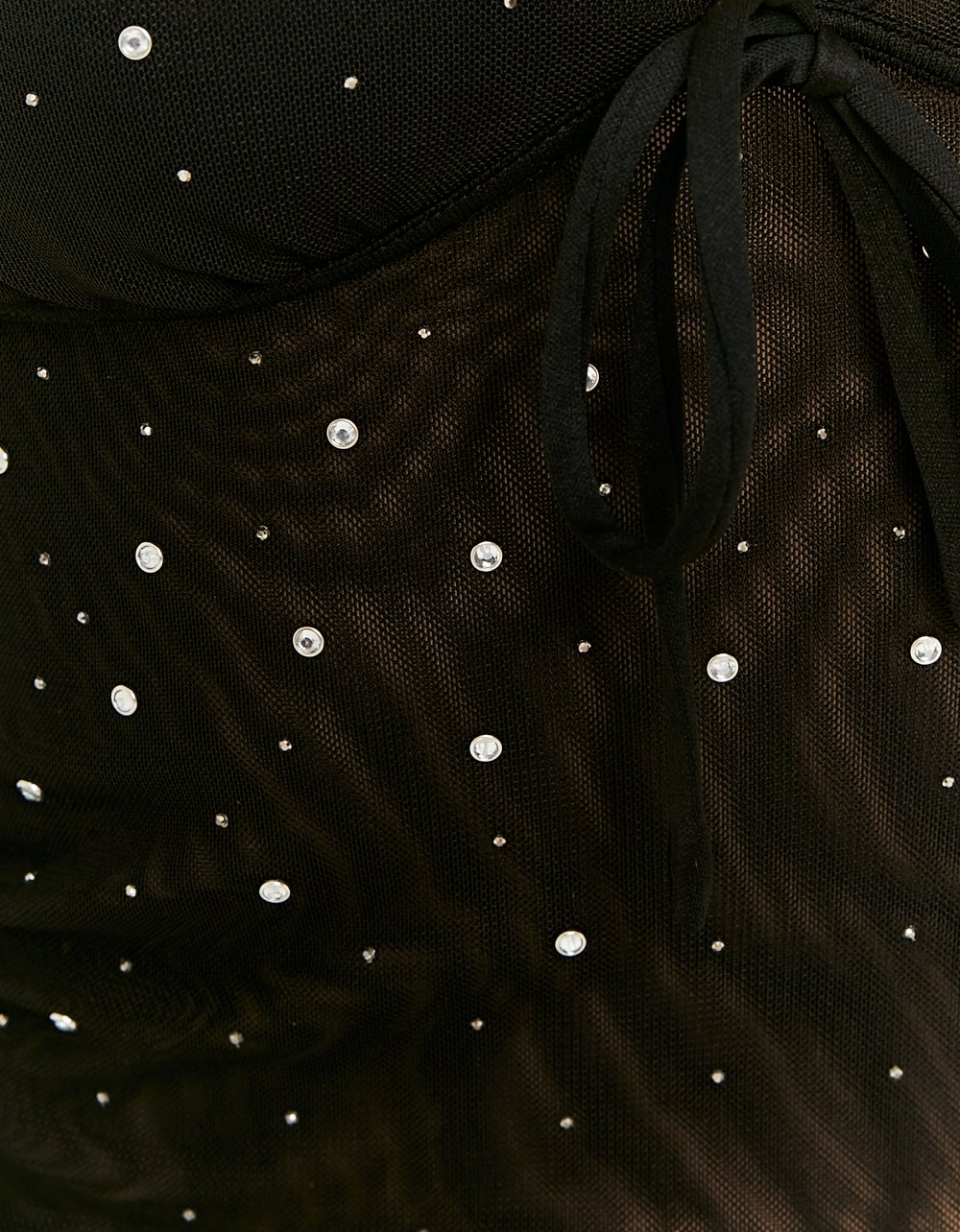 Ladies Black Mesh Top With Rhinestones-Rhinestones View