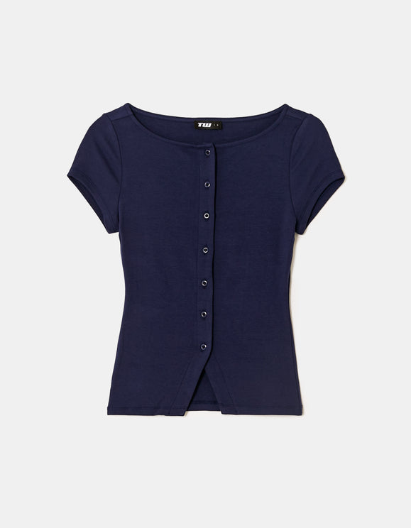Tally Weijl Blue Cardigan with Boat Neckline Blue back view
