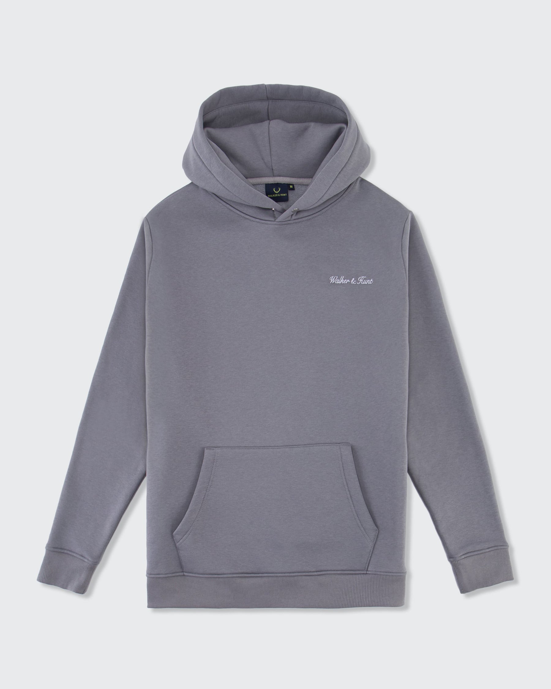 Walker & Hunt Script Slate Grey Hoodie SLATE GRAY model front view