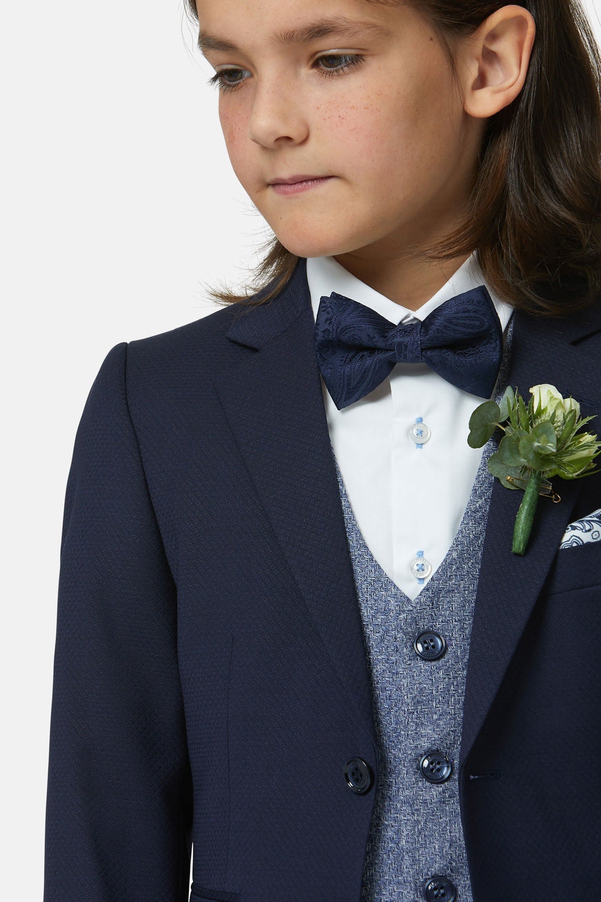 Boy's Simon Boy Waistcoat Blue-Close Up View