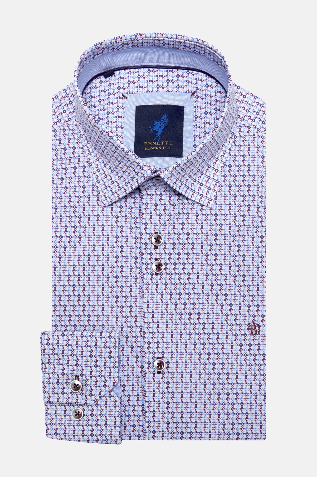 BENETTI Stephen Casual Pattern Long Sleeve Shirt RED front view
