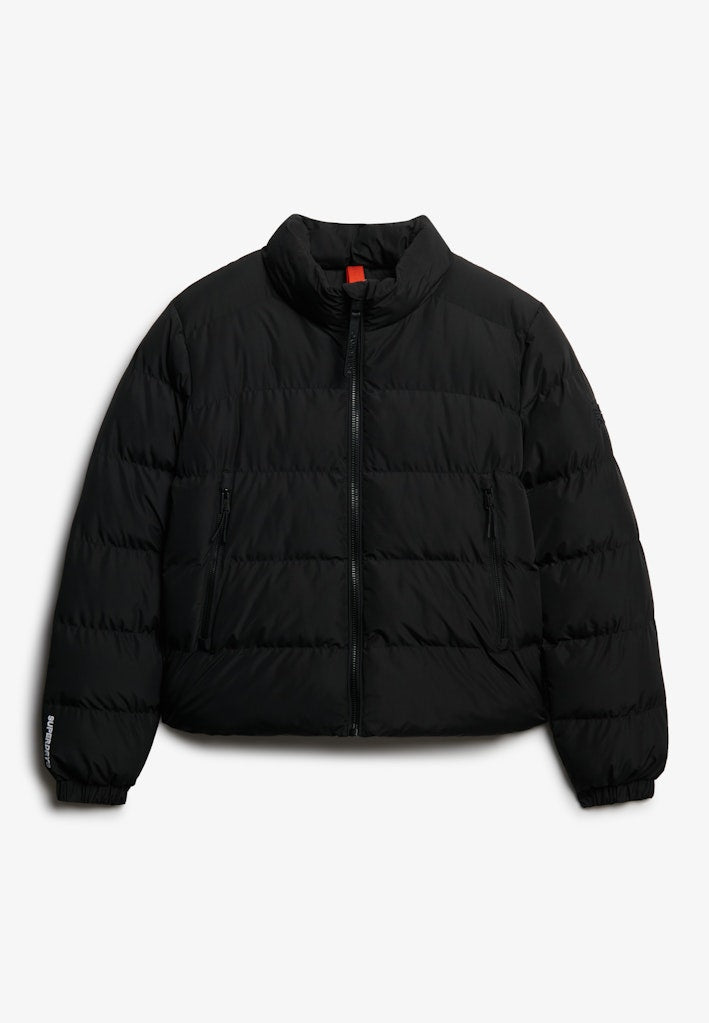 Ladies Ladies Non Hooded Sports Puffer Black Jacket-Ghost Front View