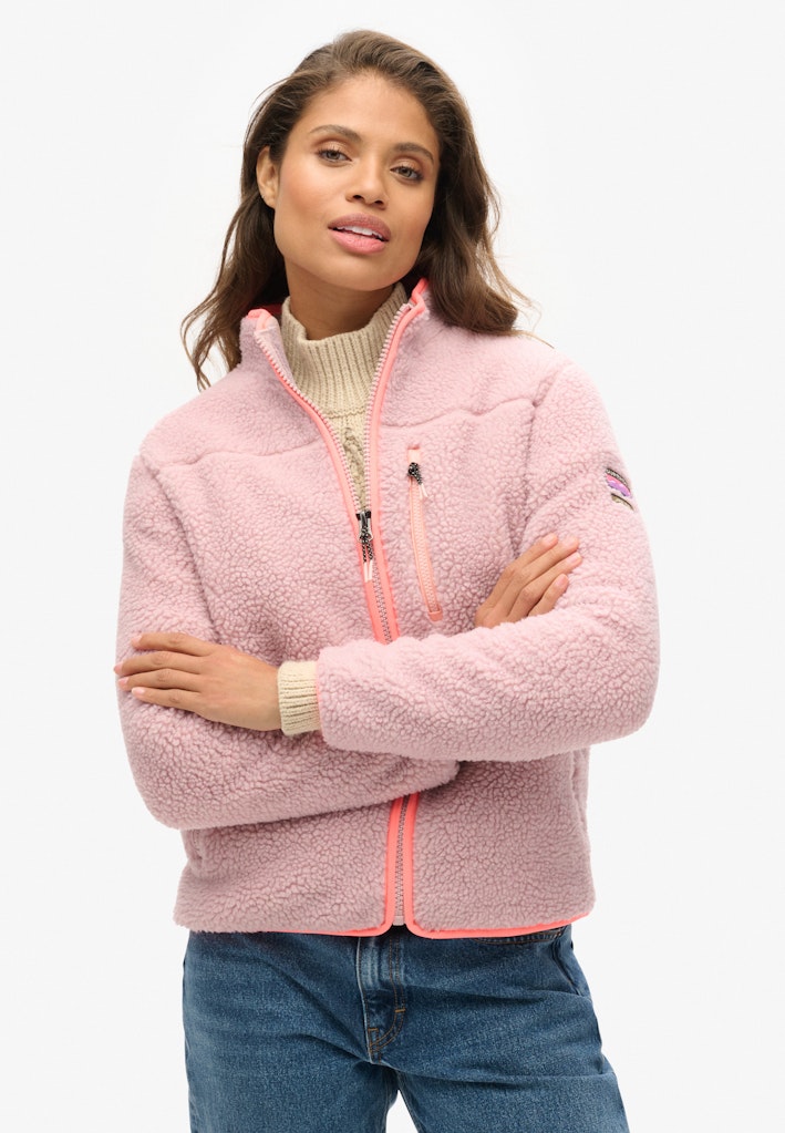 Outdoor Full Zip Fleece-Dusky Pink-Zip closed on model