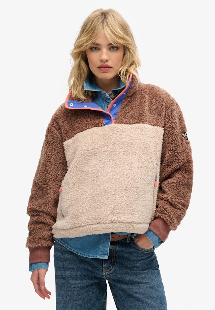 Superdry Ladies Super Soft Mash Up Half Zip-Nutmeg Spice Brown Nutmeg Spice Brown front view