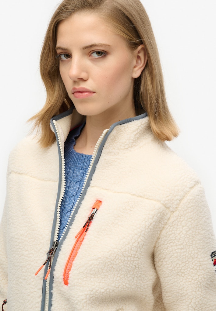 Superdry Ladies Outdoor Full Zip Fleece-Ecru Ecru back view