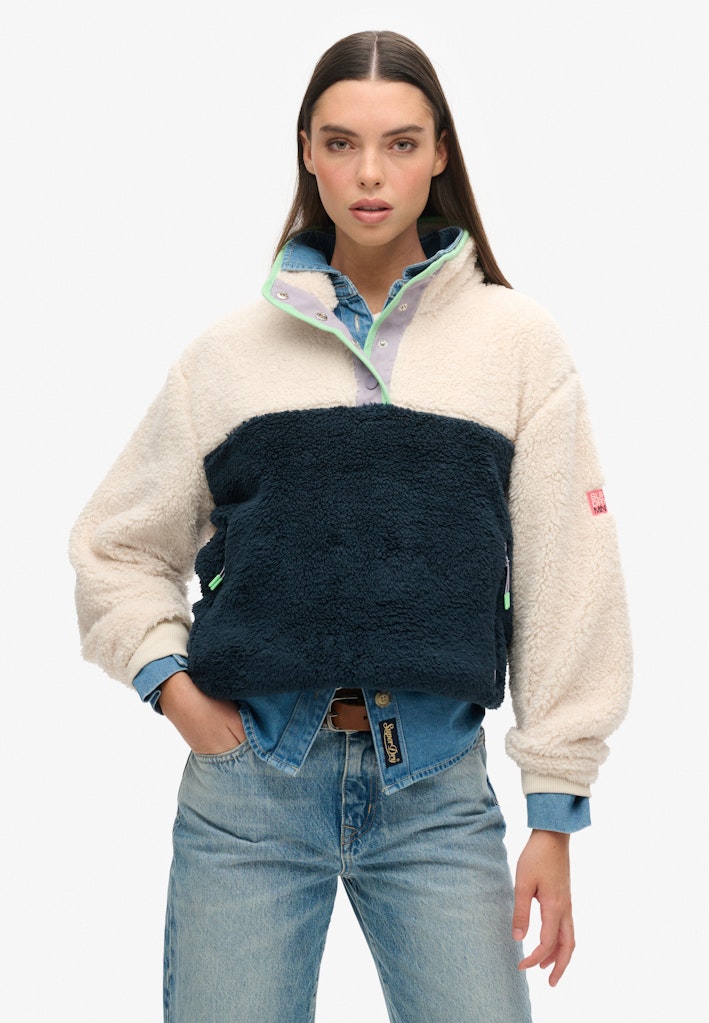 Superdry Ladies Super Soft Mash Up Half Zip-Rice White Rice White front view