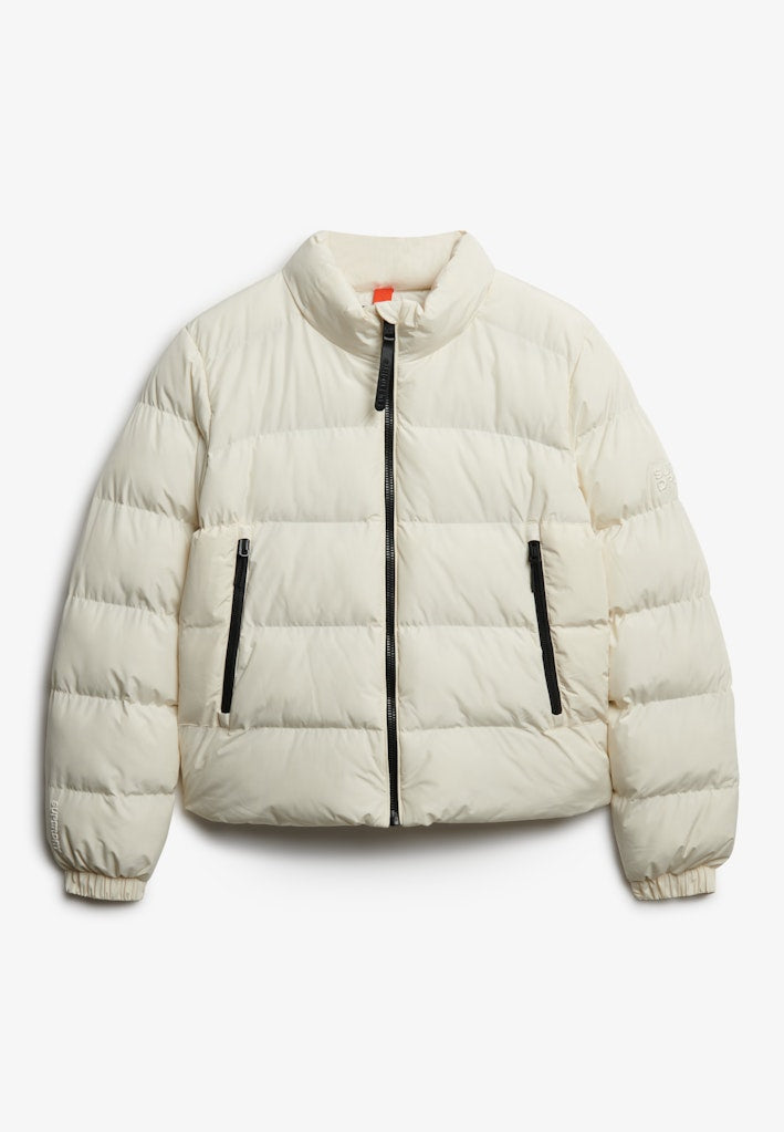 Non Hooded Sports Puffer Off White Jacket-Front view