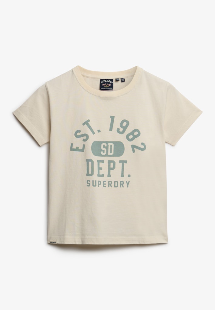 Superdry Ladies Athletic Graphic Fitted T-Shirt-Desert Bone Off White Desert Bone Off White flat front view