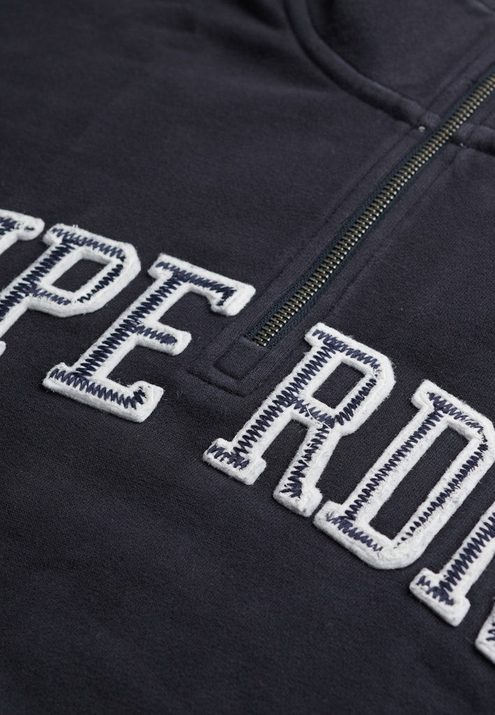 Athletic Essentials Eclipse Navy Applique Half Zip-Chest logo detail