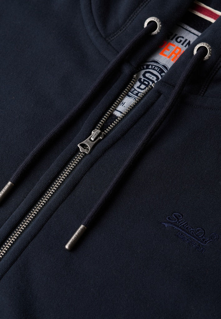 Essential Logo Zip Hoodie-Eclipse Navy-Zip and draw string view