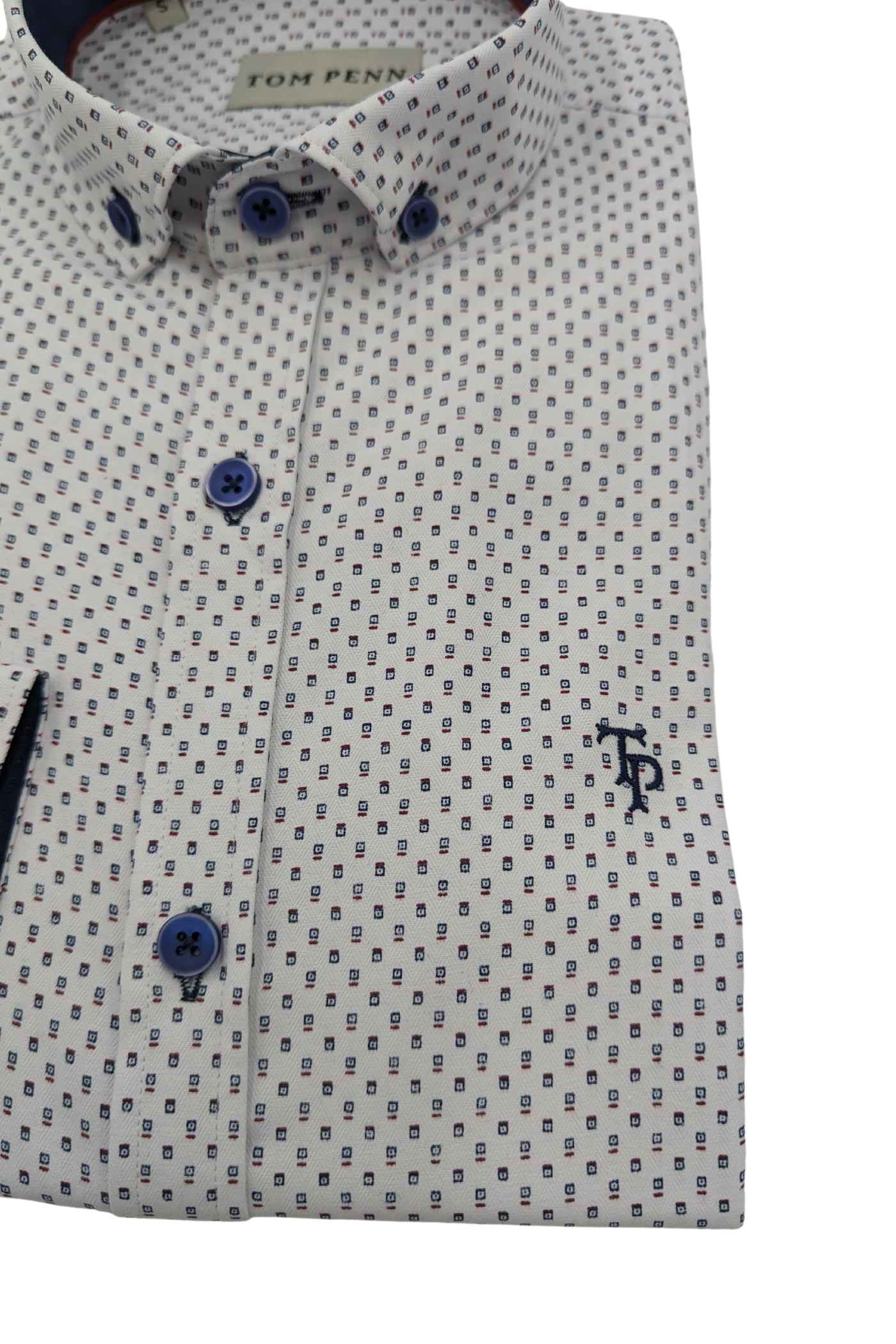 Tom Penn Long Sleeve White/navy Shirt-Detail view