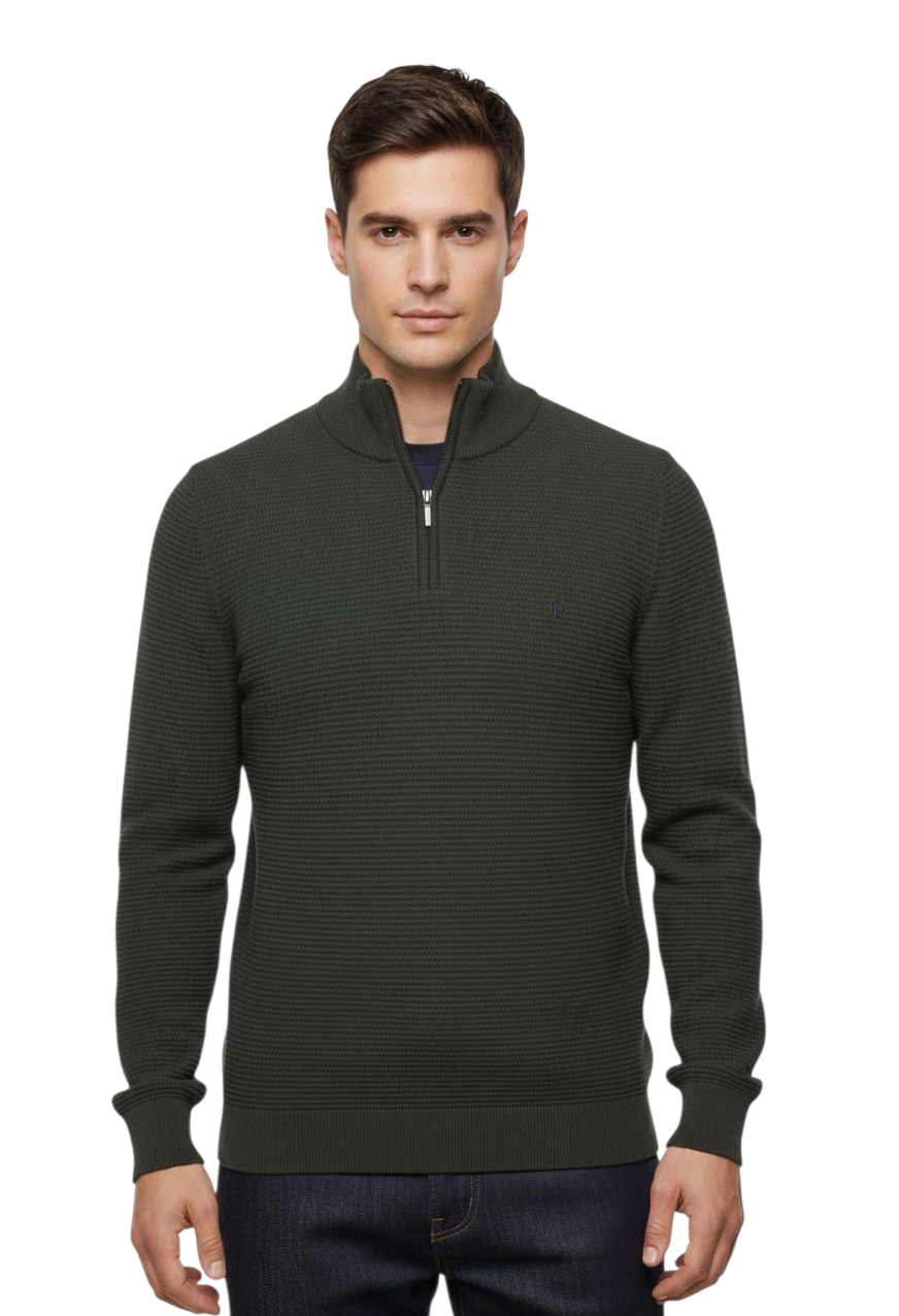 Men's Tom Penn 1/4 Zip Knit - Dark Khaki-Front View