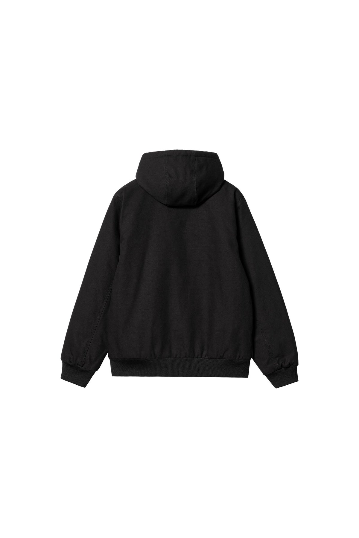 Carhartt WIP Active Jacket in Black Rigid, rear view showing hood and ribbed hem