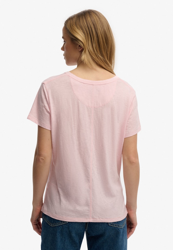 Superdry Ladies Studios Slub Emb Vee Tee-Pale Pink Pale Pink flat front view