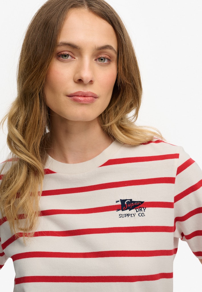 Superdry Ladies Heritage Hamptons Stripe Tee-Red Stripe Red Stripe side view