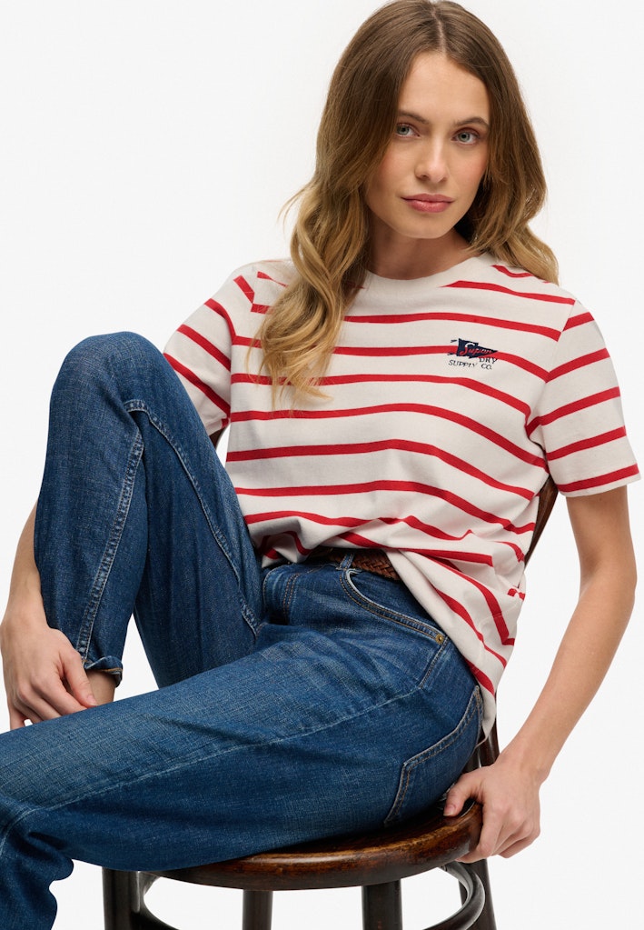 Superdry Ladies Heritage Hamptons Stripe Tee-Red Stripe Red Stripe back view