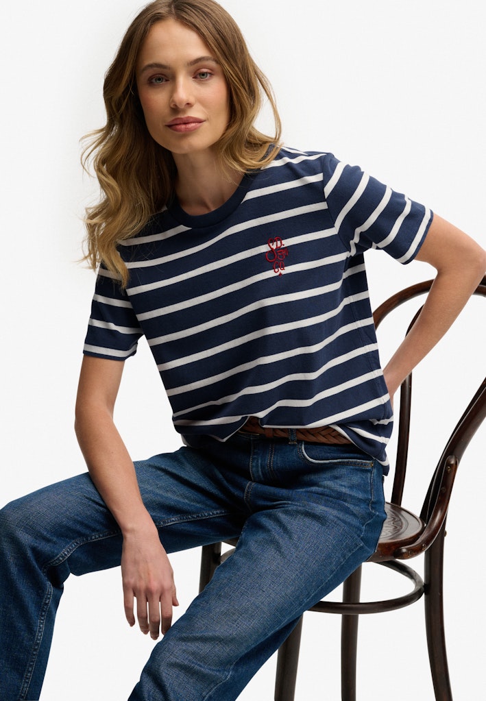 Superdry Ladies Heritage Hamptons Stripe Tee-Navy Stripe Navy Stripe detail view