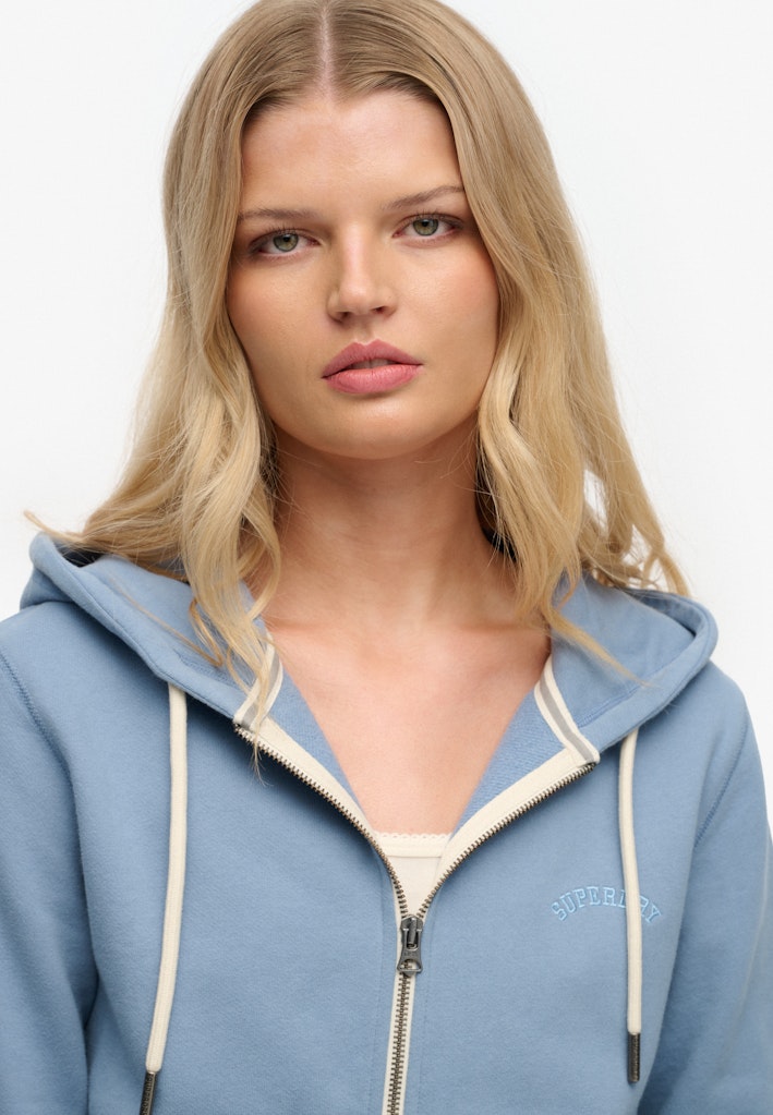 Superdry Ladies Essential Logo Cropped Ziphood-Tidal Blue Tidal Blue detail view