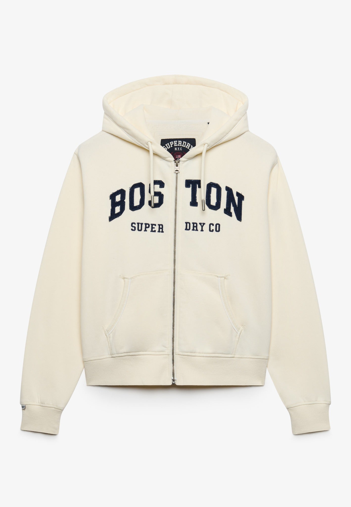 Superdry Ath Essential Relaxed Crop Ziphood in Desert Bone Off White front view