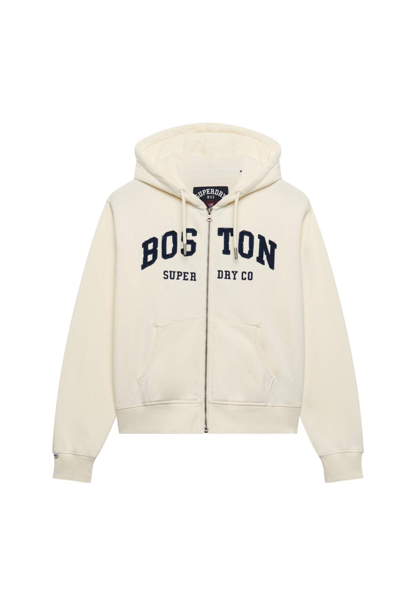 Superdry Ath Essential Relaxed Crop Ziphood in Desert Bone Off White angled view