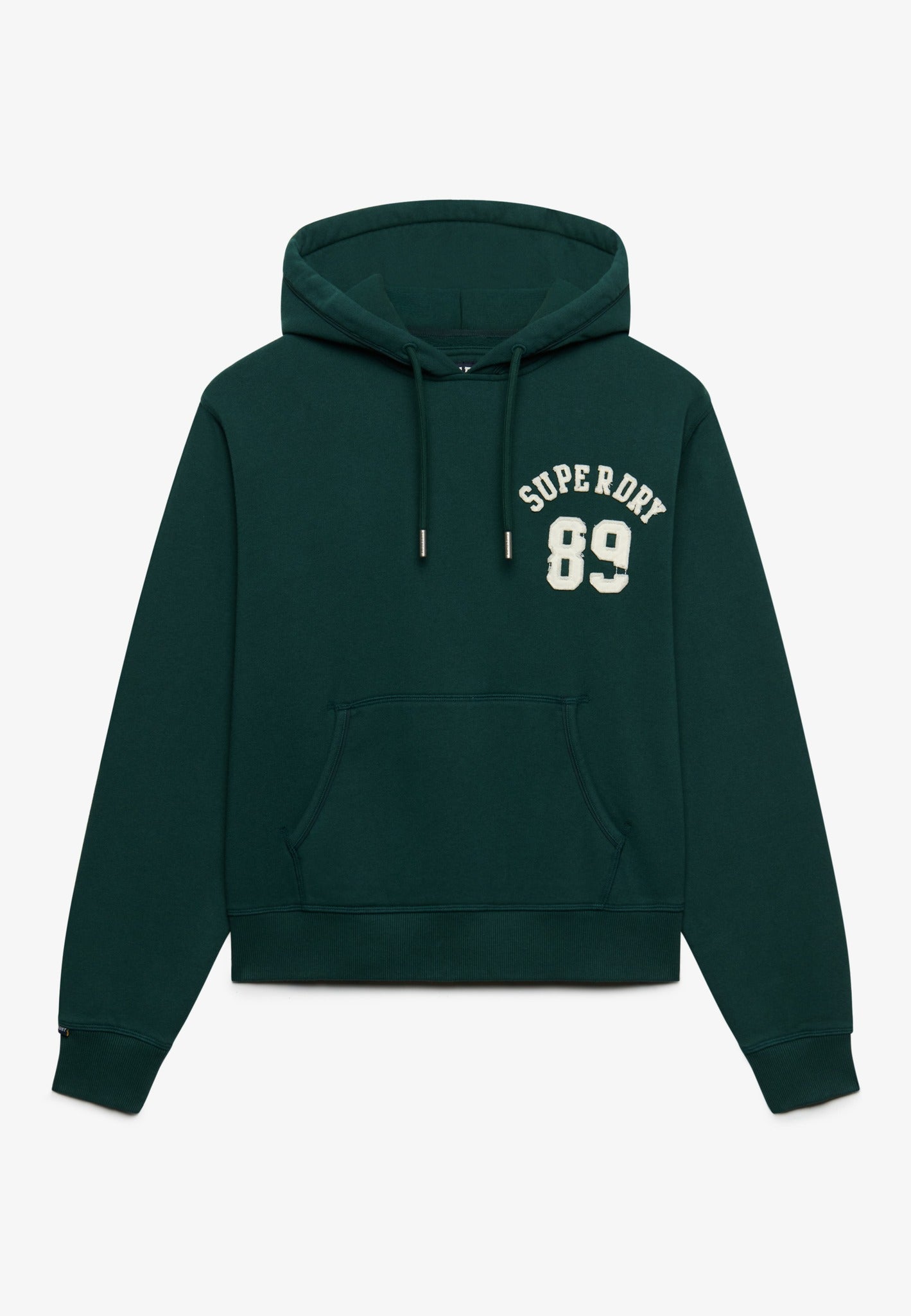 Superdry Ath Essential Applique Crop Hood in Enamel Green front view