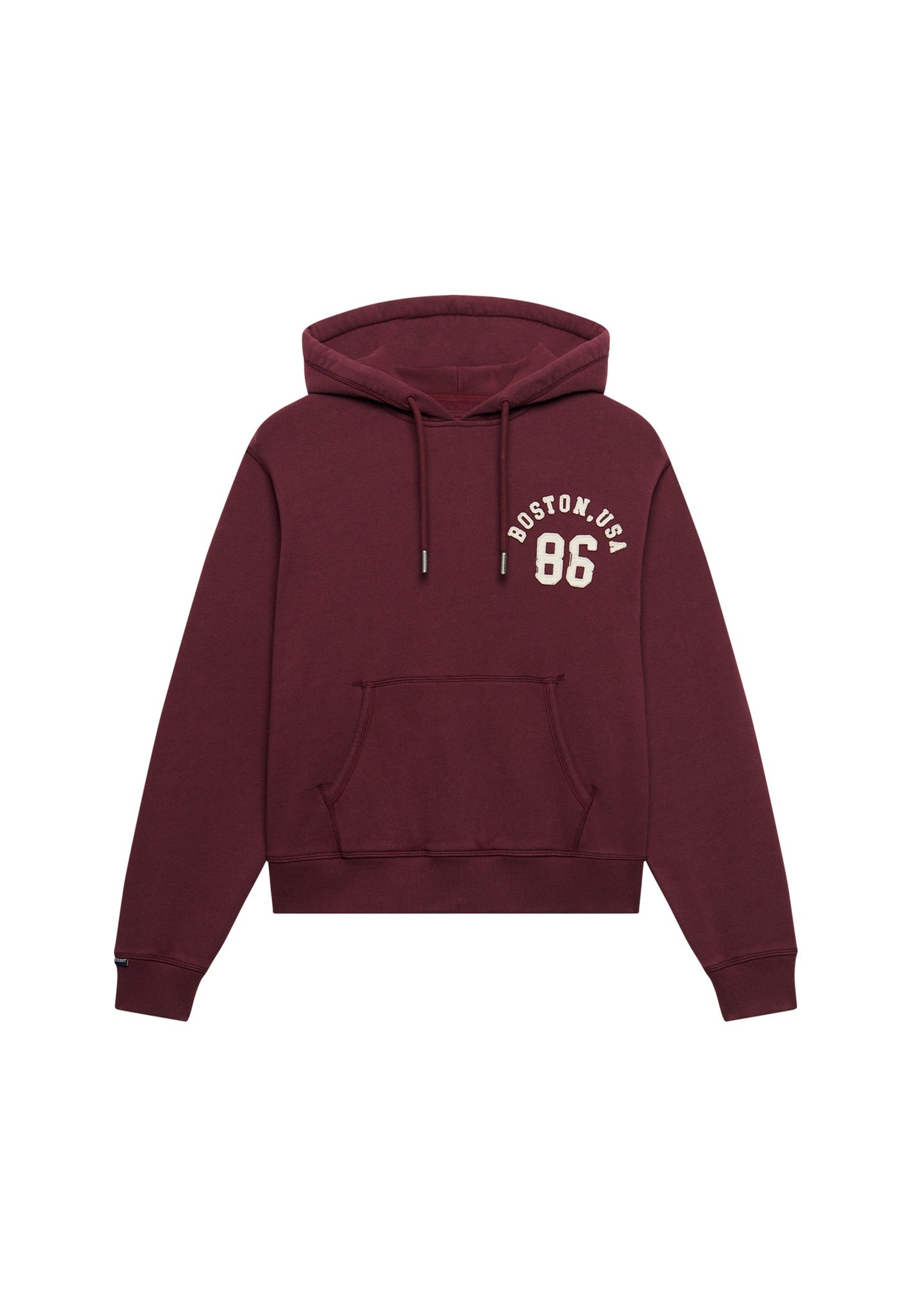 Superdry Ath Essential Applique Crop Hood in Port Red angled view