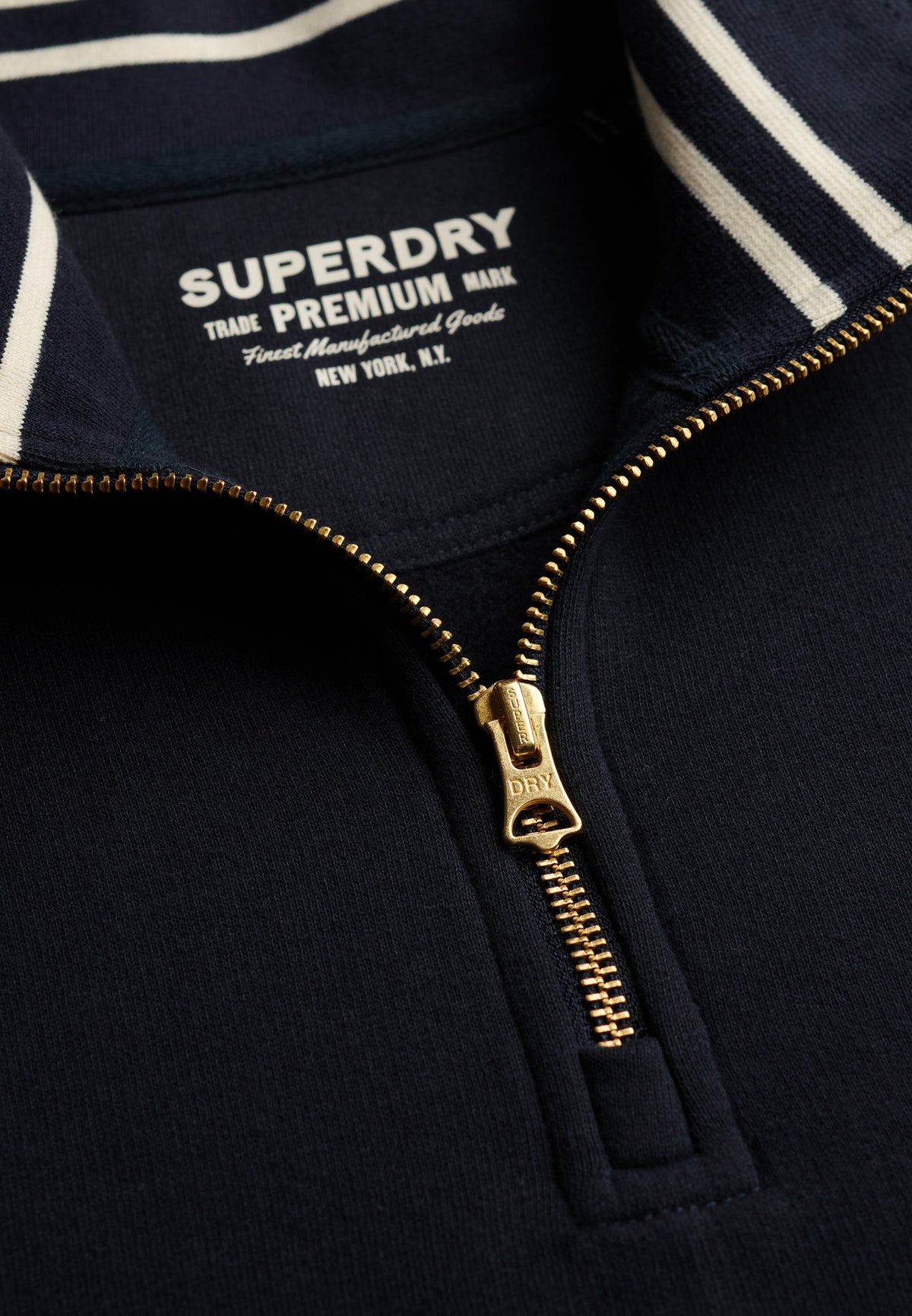 Superdry Monogram Half Zip Sweatshirt in Eclipse Navy half zip collar detail