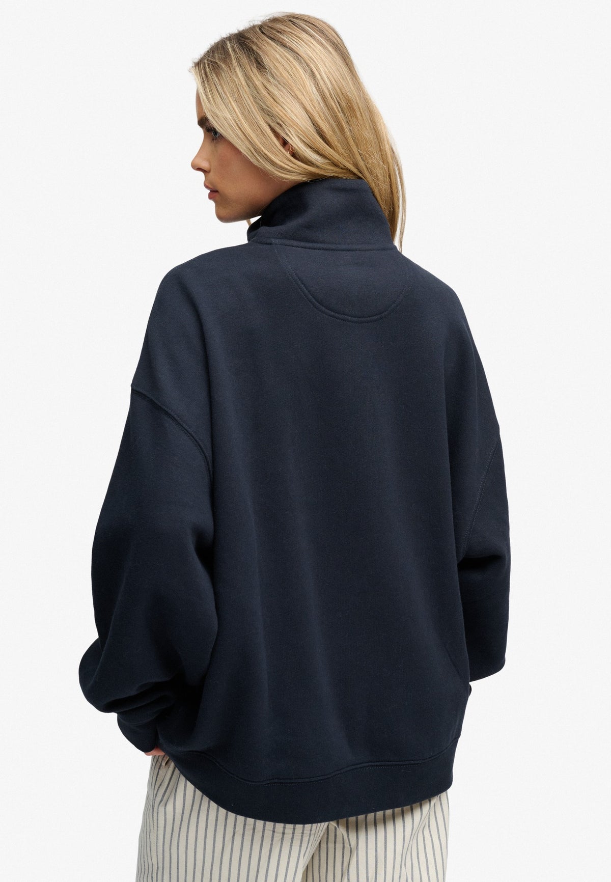 Superdry Monogram Half Zip Sweatshirt in Eclipse Navy back view on model