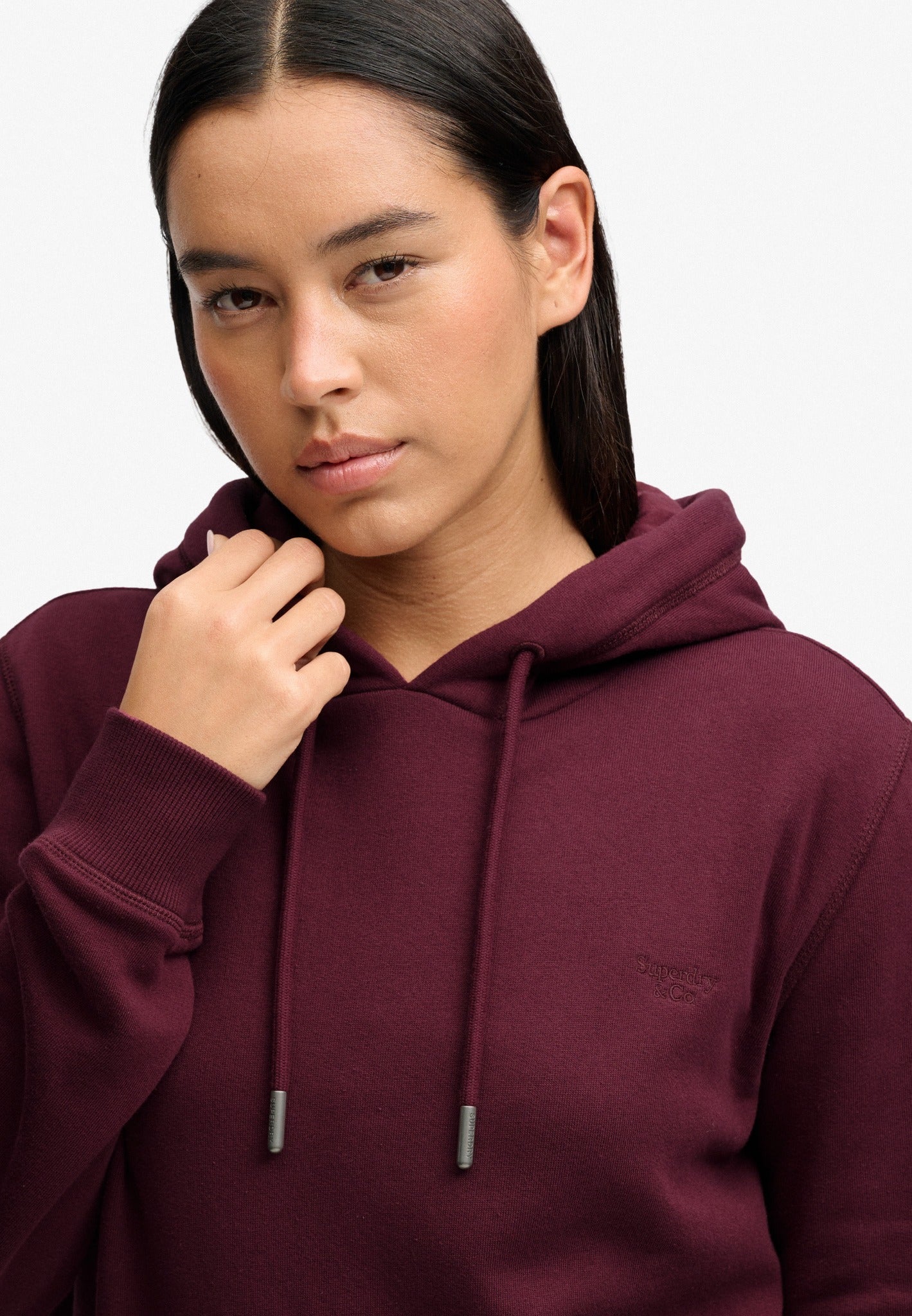 Superdry Signature Embroidered Hood in Port Red half model view