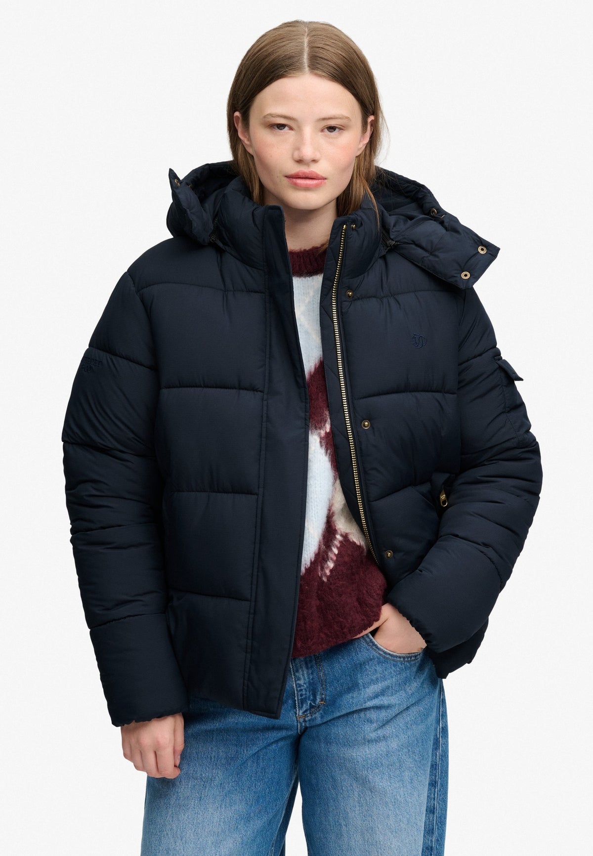 Superdry Premium Ripstop Puffer Jacket in Eclipse Navy upper body view