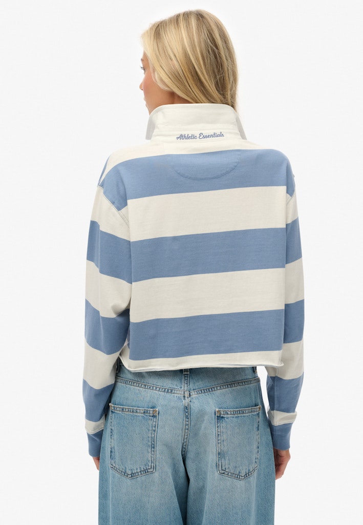 Superdry Ladies Ath Ess Cropped Stripe Rugby-Tidal Blue/ecru Stripe Tidal Blue/Ecru Stripe side view