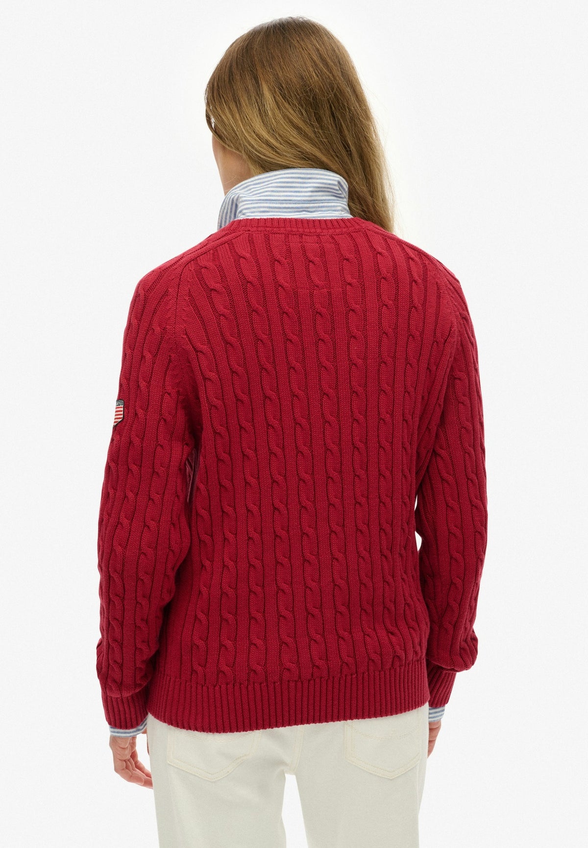 Superdry Slouchy Cable Knit in Bordeaux Red back view on model