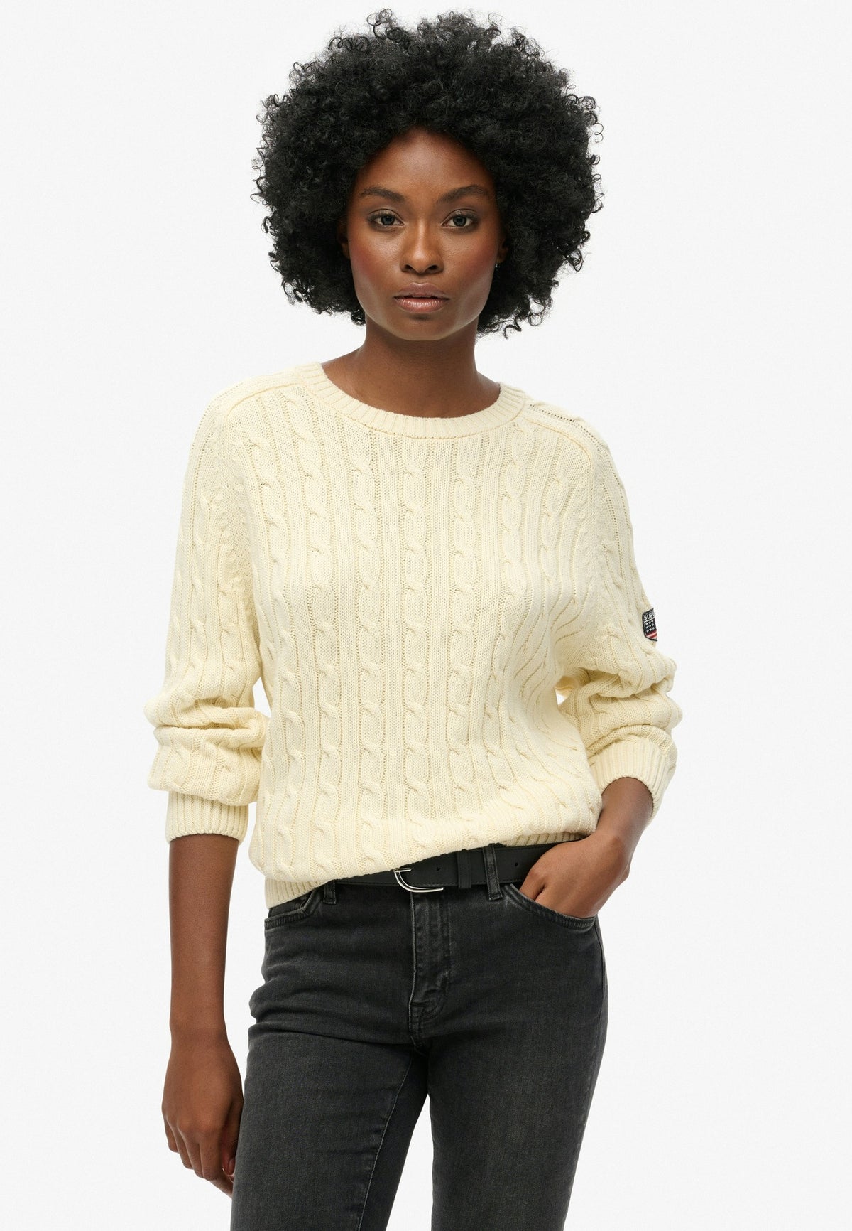 Superdry Slouchy Cable Knit in Natural White on model