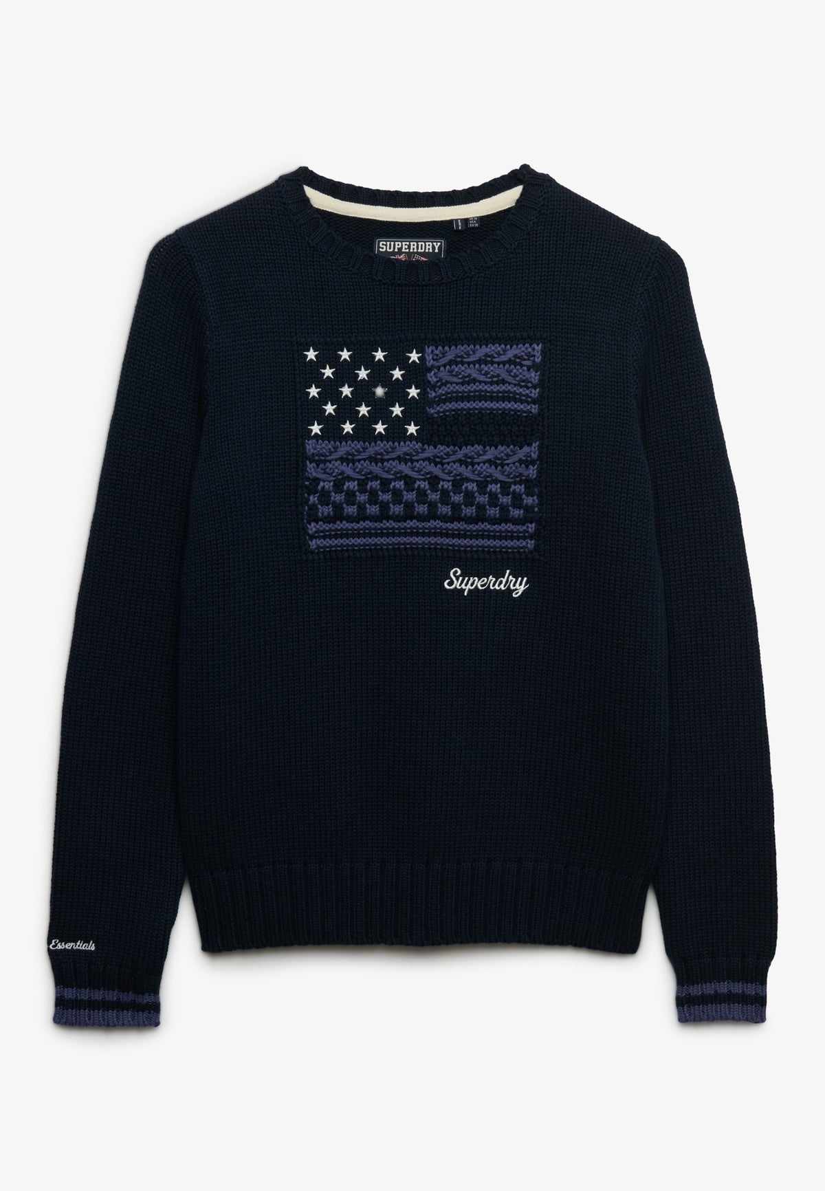 Superdry Statement Cable Flag Knit in Eclipse Navy angled view