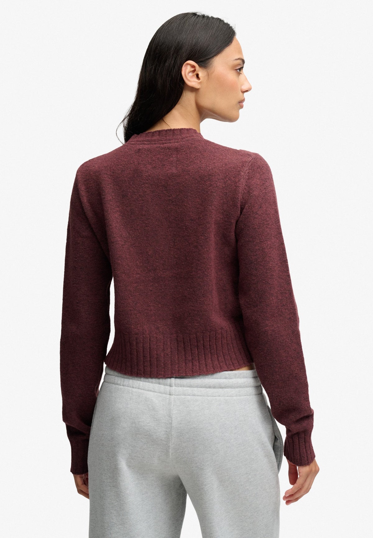 Superdry Argyle Cardigan in Aubergine Purple back view on model