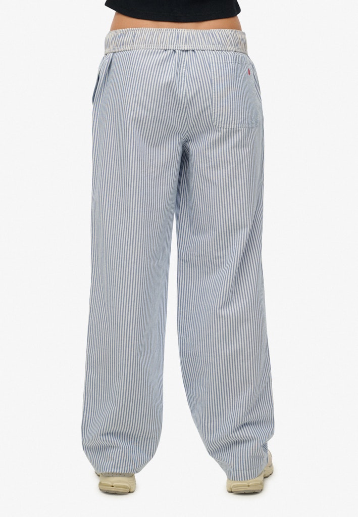 Superdry Ladies Cotton Stripe Elastic Trouser-Azure Blue Stripe Oxford Azure Blue Stripe Oxford side view