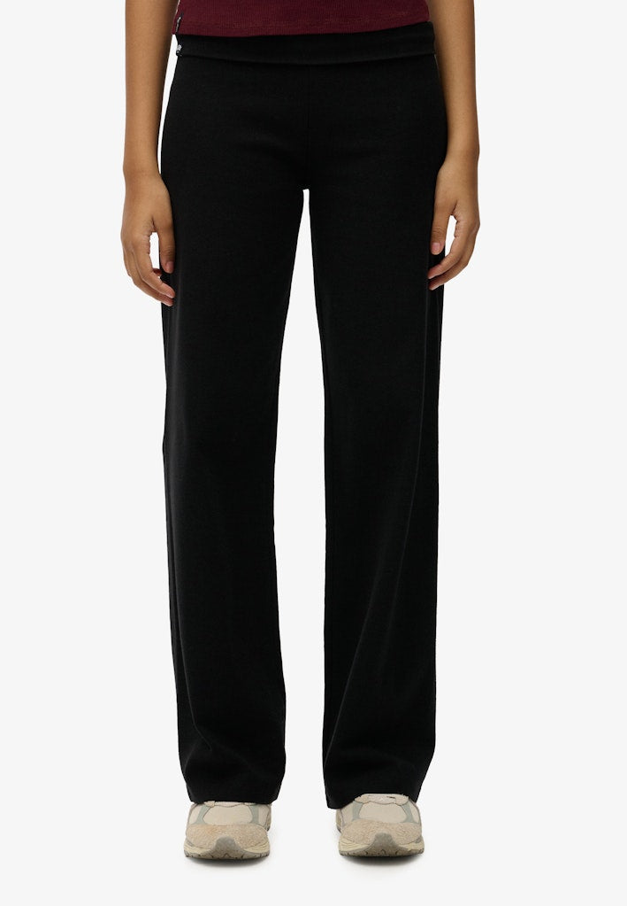 Superdry Ladies Athletic Essentials Fold Over Jogger-Black BLACK front view