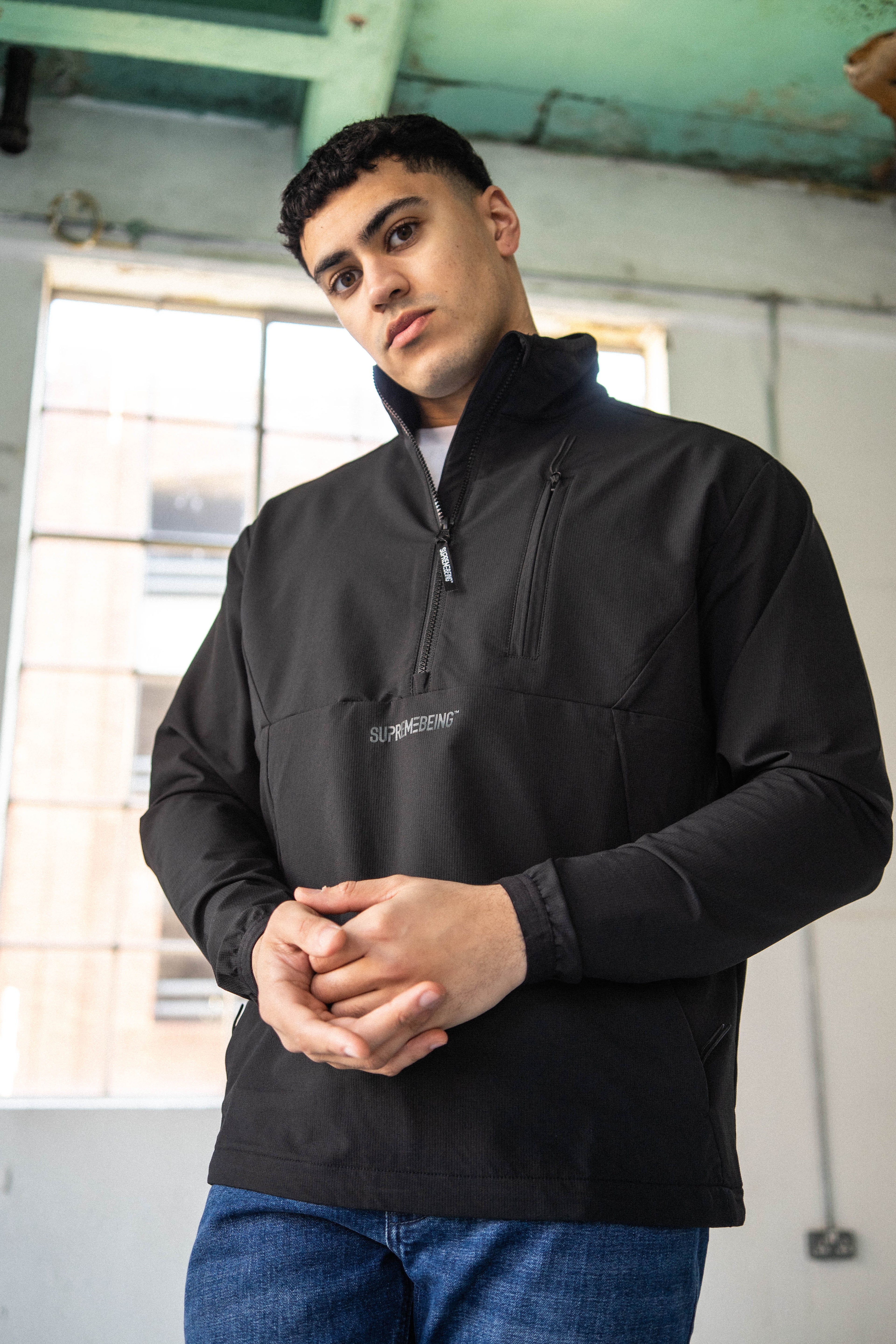 Supreme Being Tecnica Half Zip Black Black front view