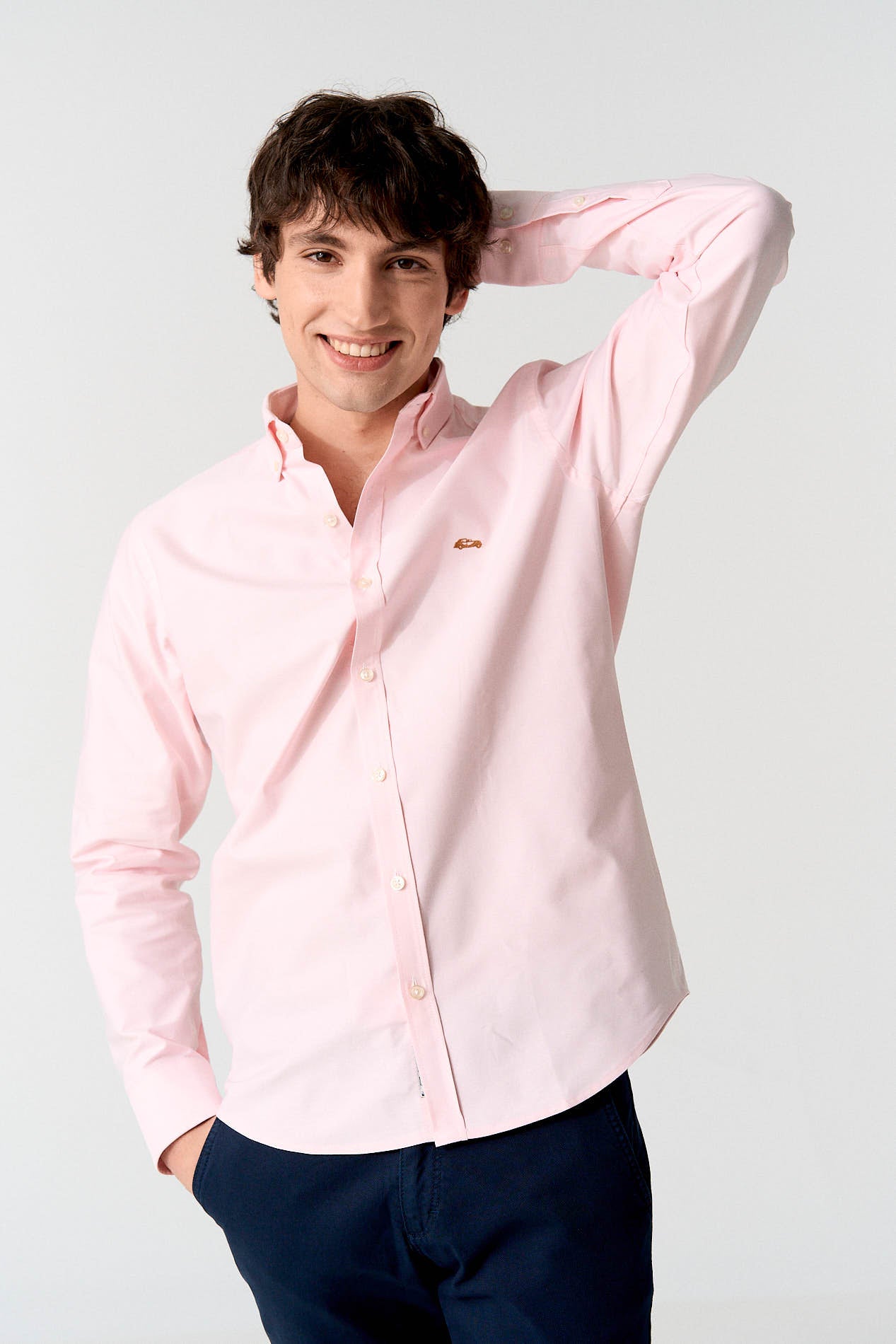 DARIO BELTRAN Zamina Pink Oxford Long Sleeve Shirt Pink front view