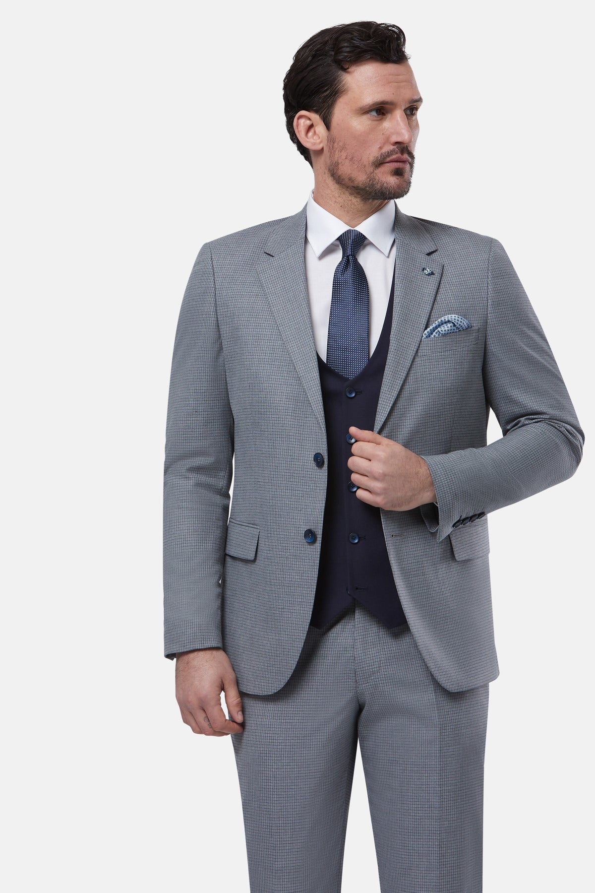 BENETTI Zagreb Silver 3 Piece Suit SILVER model front view