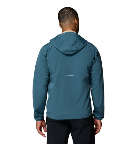 Person wearing a blue jacket on a white background