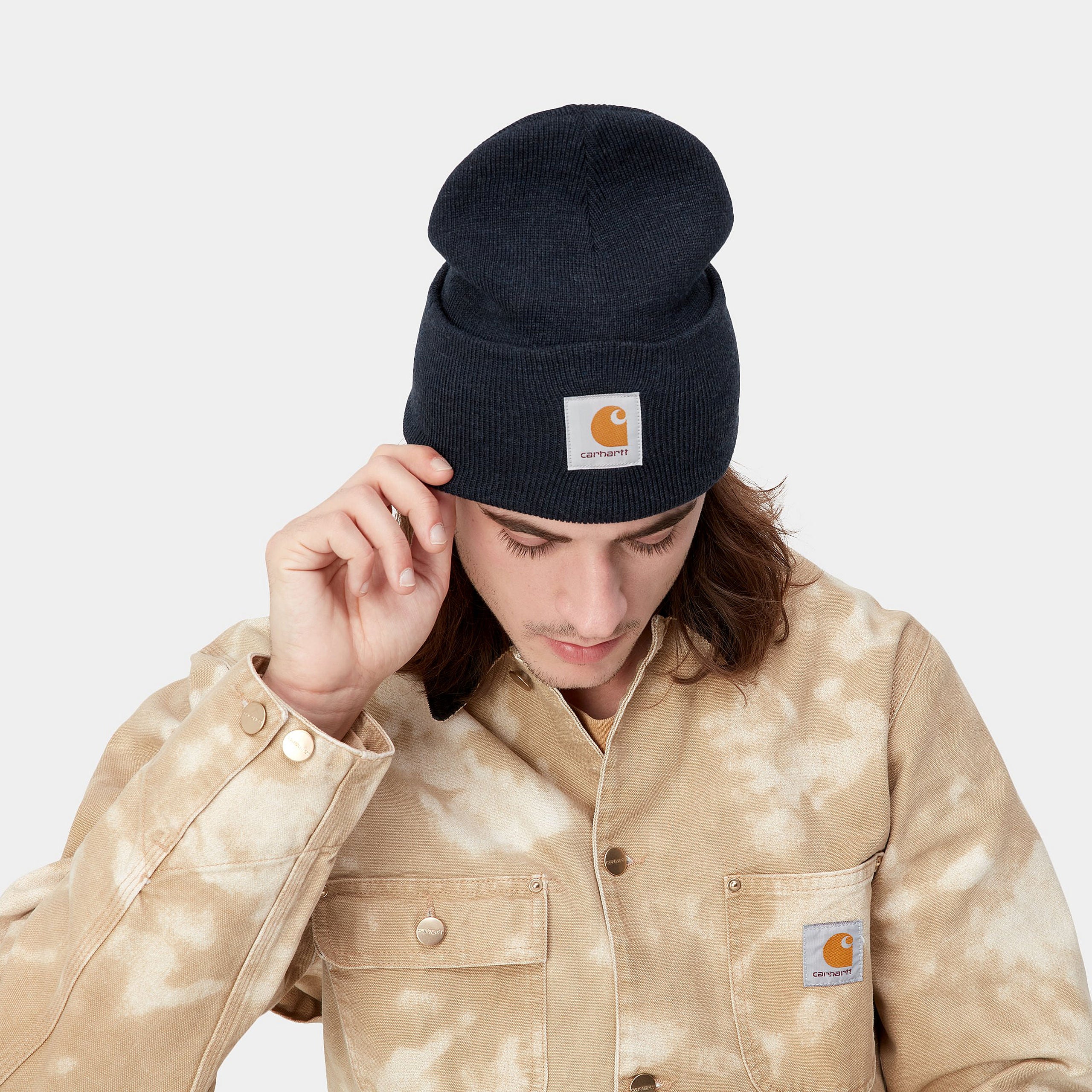 Carhartt WIP Acrylic Watch Hat-Dark Navy Heather Dark Navy Heather front view