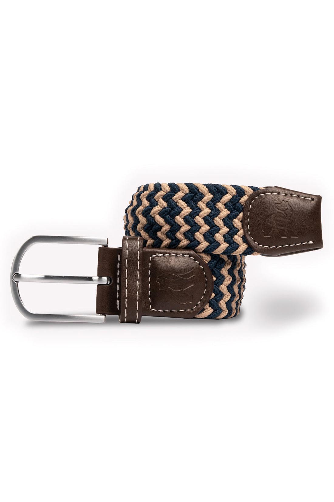 Unisex Woven Belt - Beige / Blue Zigzag-Front View