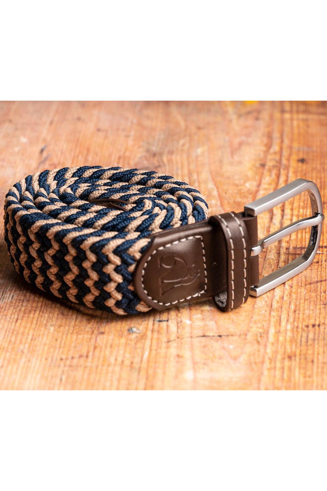 Unisex Woven Belt - Beige / Blue Zigzag-Side View