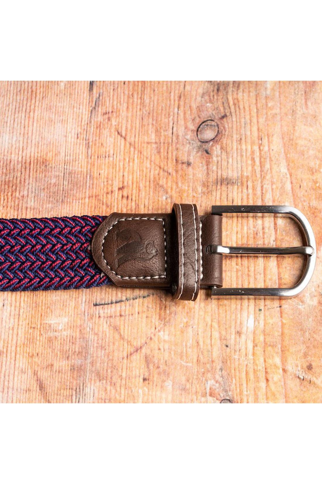 Unisex Woven Belt - Blue / Red Zigzag-Buckle View