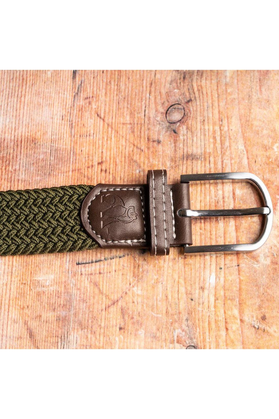 Unisex Woven Belt - Khaki Green-Buckle View