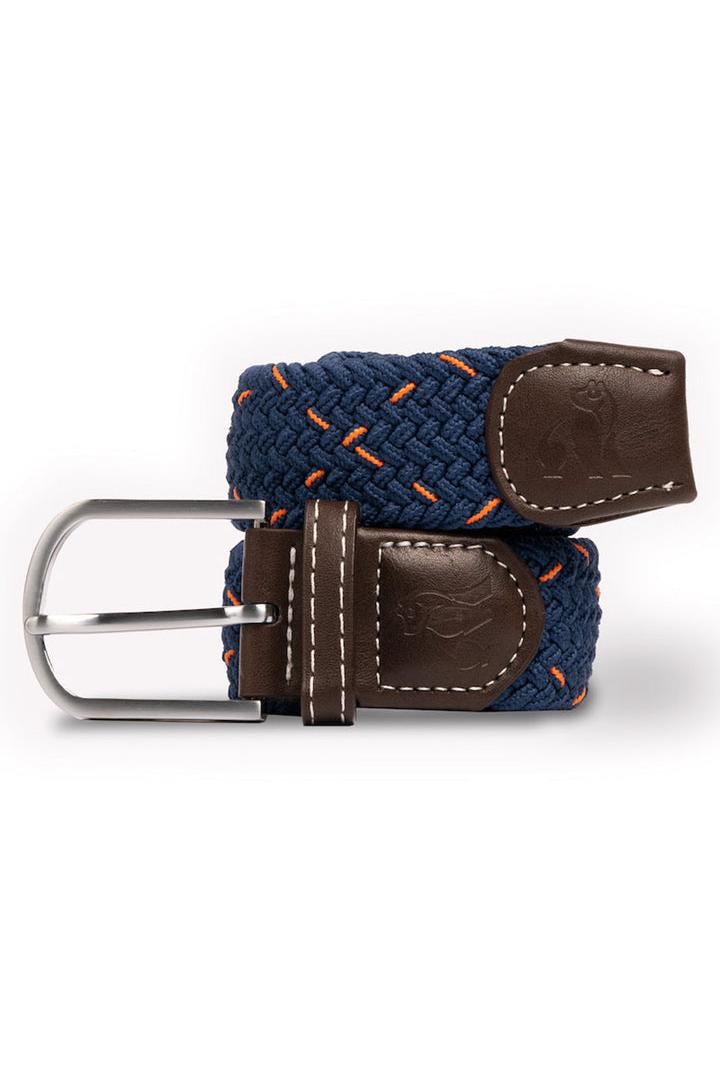 Unisex Woven Belt - Navy / Orange Dot-Front  View